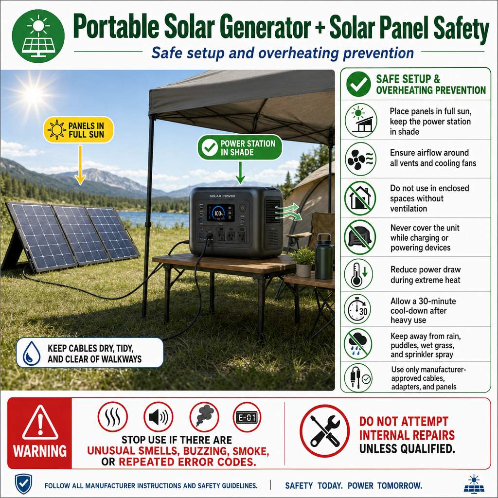 Solar Generator with solar panel Safety and caution tips