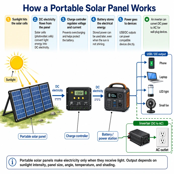 Flow diagram of - How portable solar panel works.