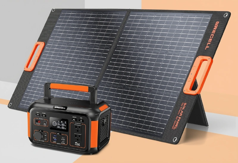 Full view of the GRECELL 500W Power Station with 100W Solar Panel